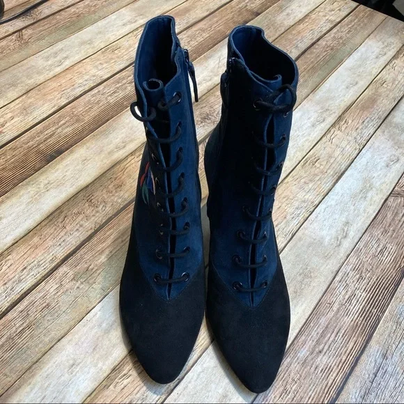 Tory Burch Cassidy Floral Embroidery Pointy Toe Boot, Size 8 M - Black